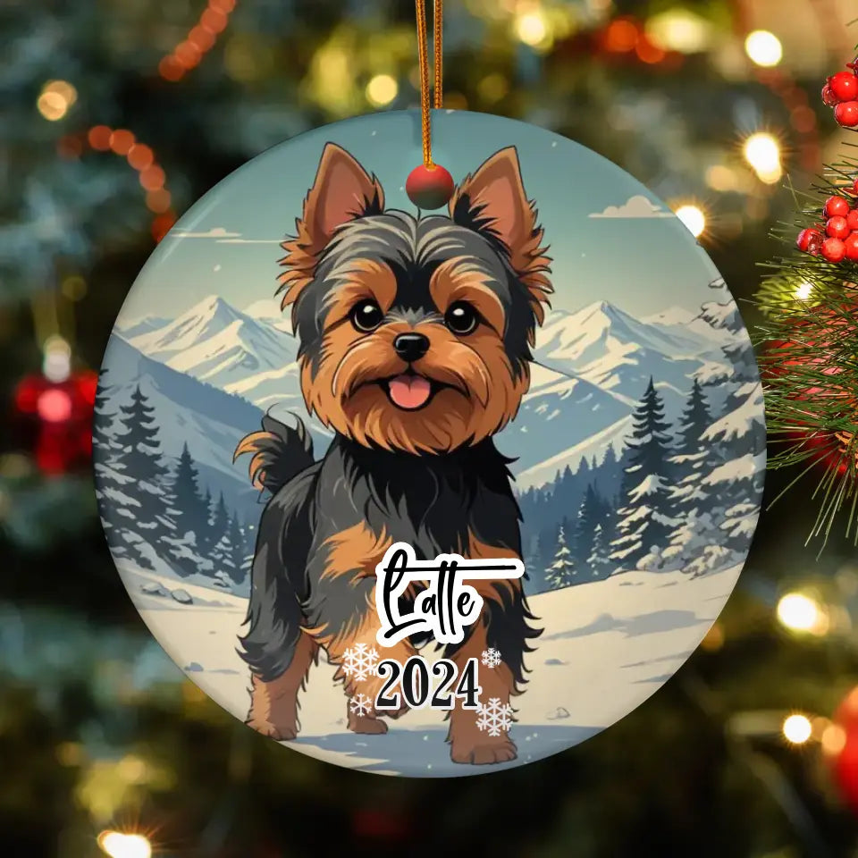 Yorkshire Terrier Christmas - Custom Background - Ornament