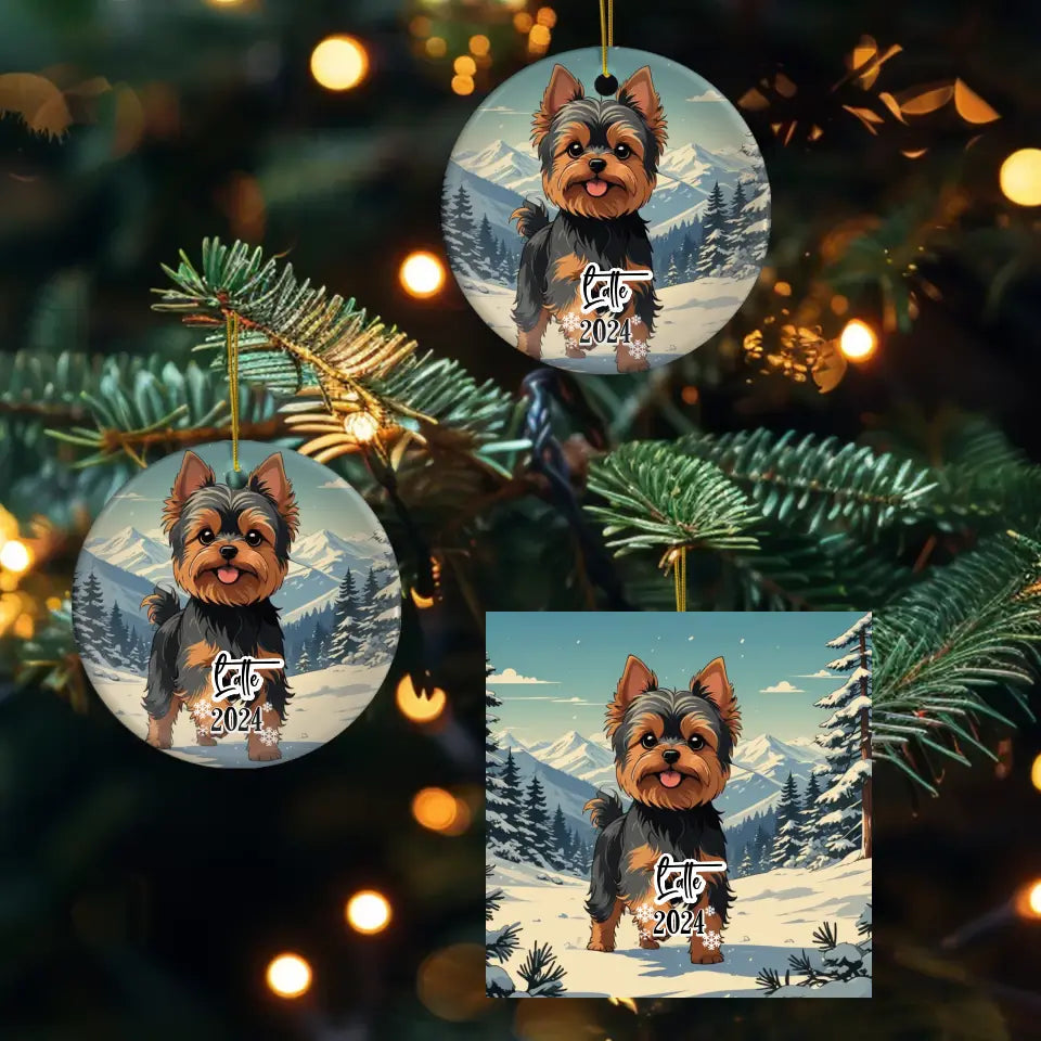 Yorkshire Terrier Christmas - Custom Background - Ornament