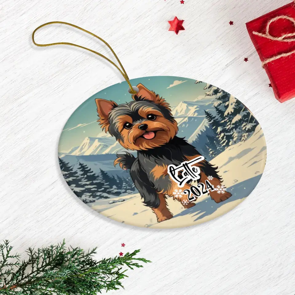 Yorkshire Terrier Christmas - Custom Background - Ornament