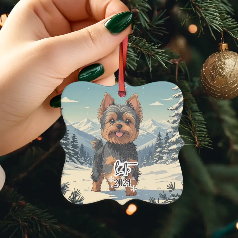 Yorkshire Terrier Christmas - Custom Background - Ornament