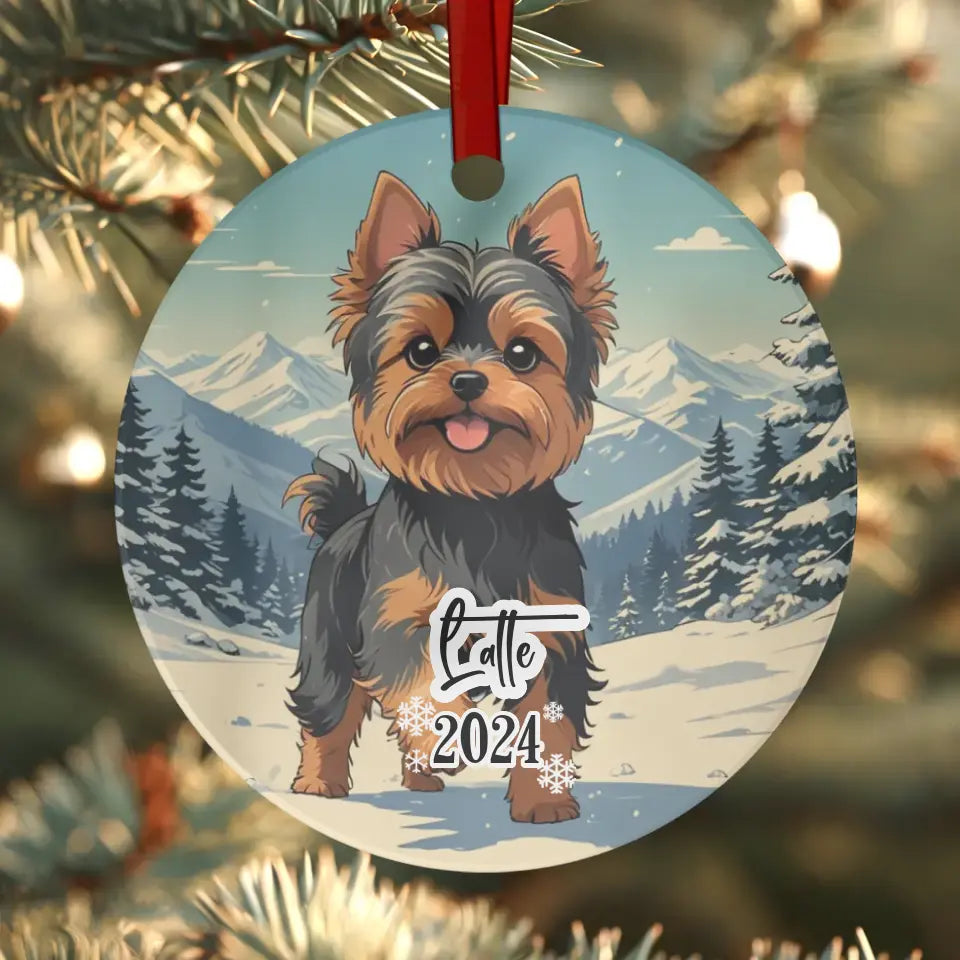 Yorkshire Terrier Christmas - Custom Background - Ornament