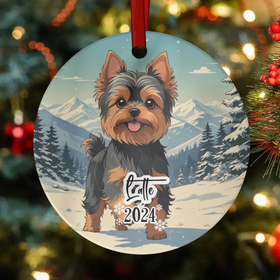 Yorkshire Terrier Christmas - Custom Background - Ornament