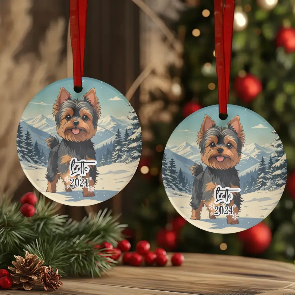 Yorkshire Terrier Christmas - Custom Background - Ornament