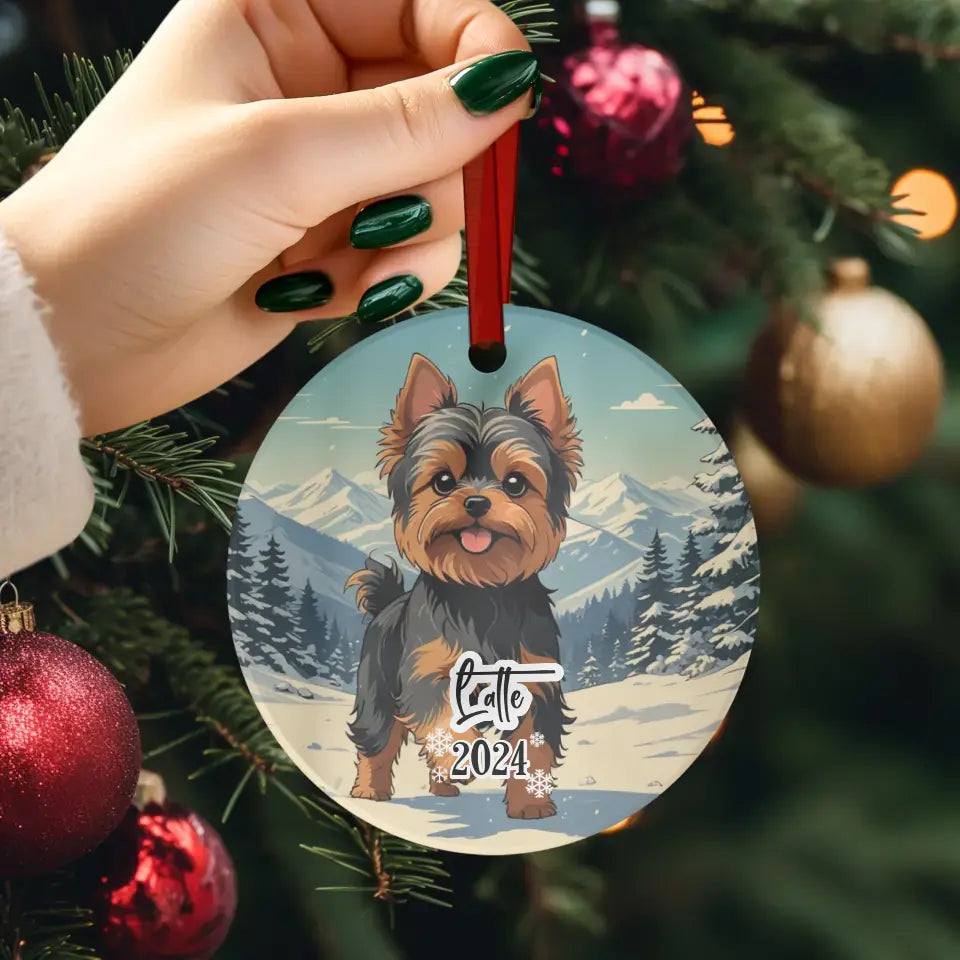 Yorkshire Terrier Christmas - Custom Background - Ornament