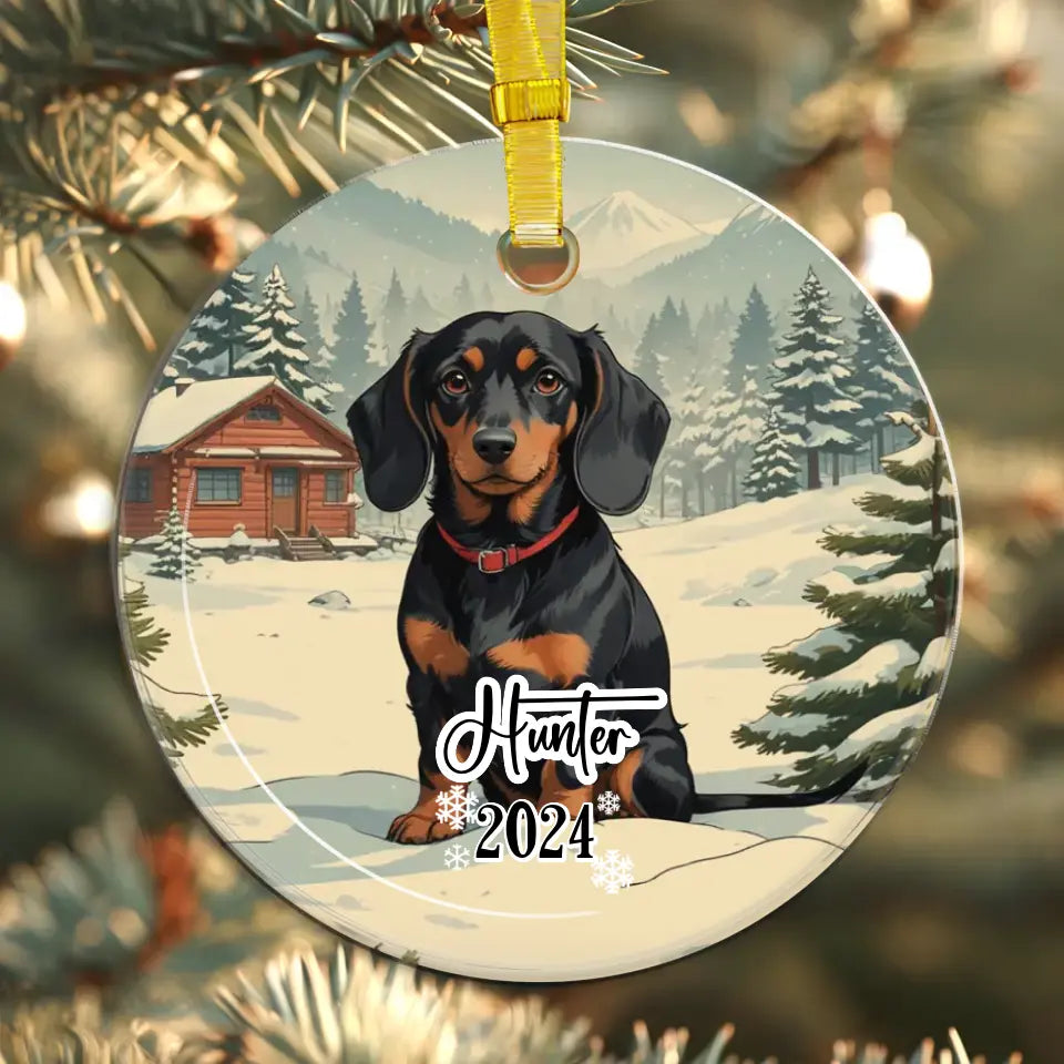 Dachshund Christmas - Custom Background - Ornament