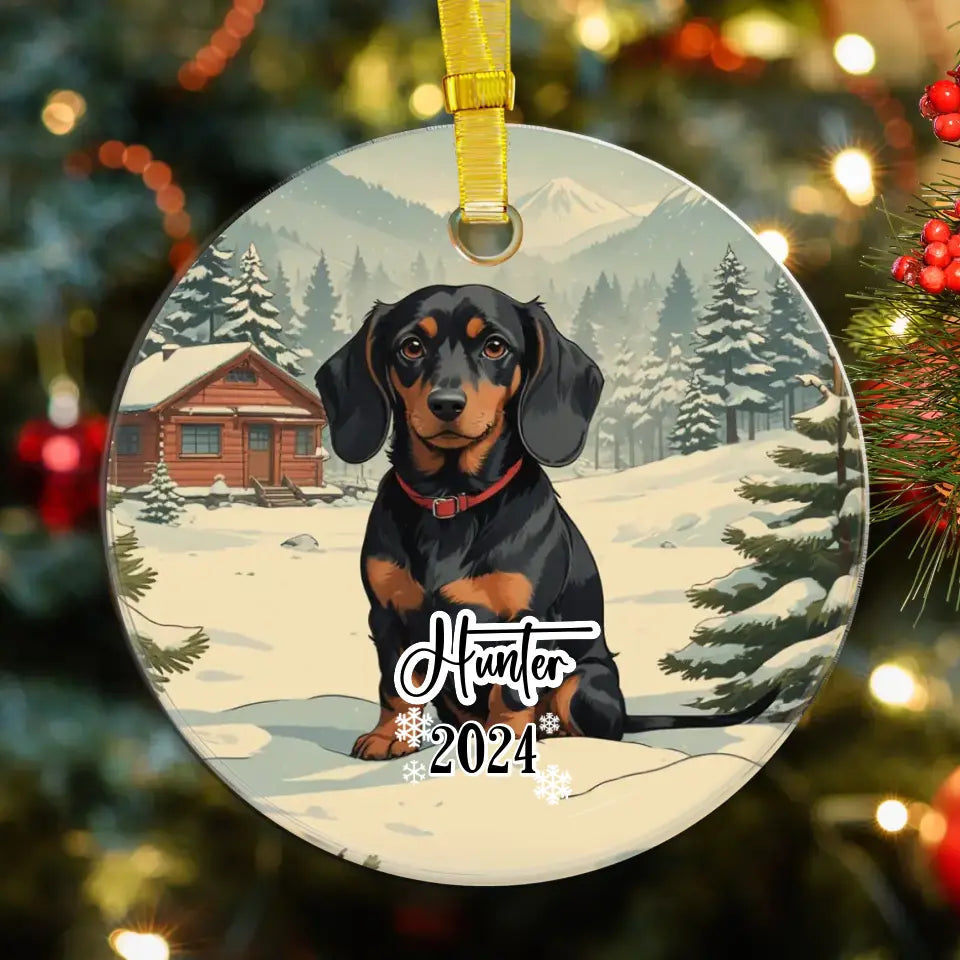 Dachshund Christmas - Custom Background - Ornament