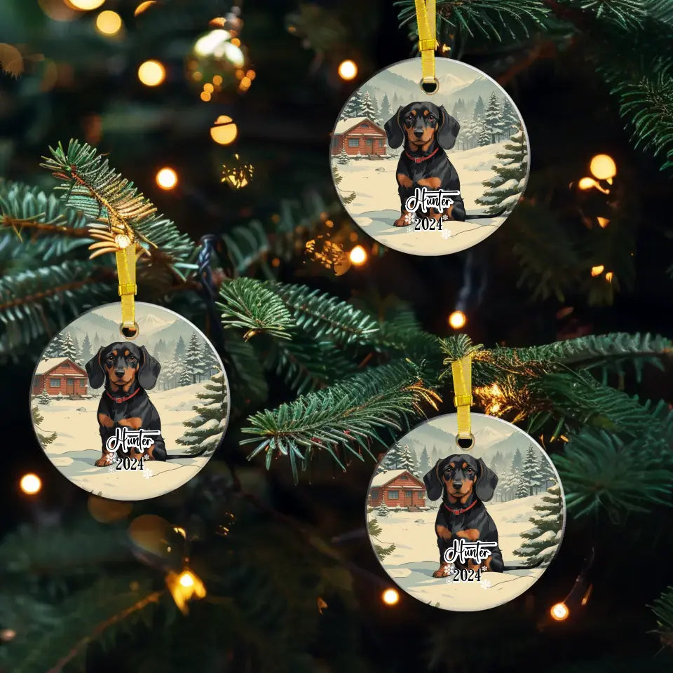 Dachshund Christmas - Custom Background - Ornament