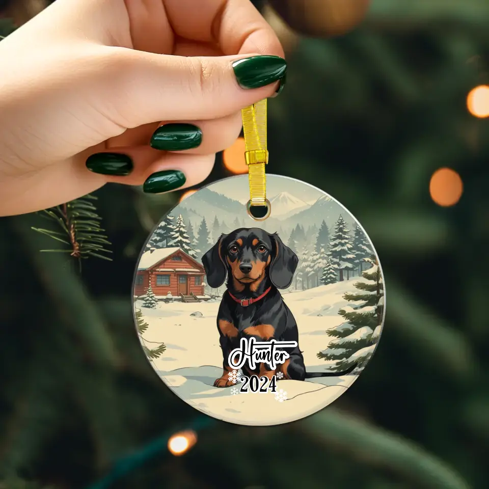 Dachshund Christmas - Custom Background - Ornament