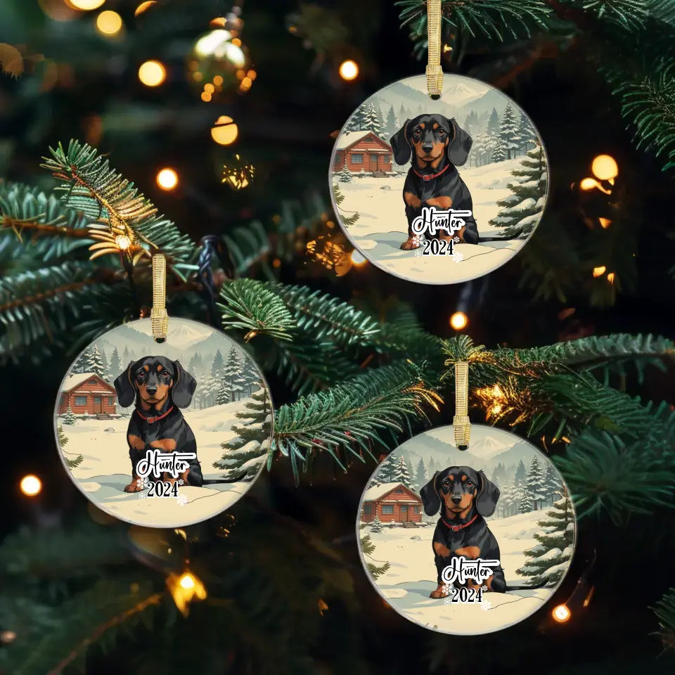 Dachshund Christmas - Custom Background - Ornament