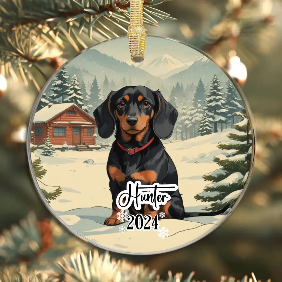 Dachshund Christmas - Custom Background - Ornament