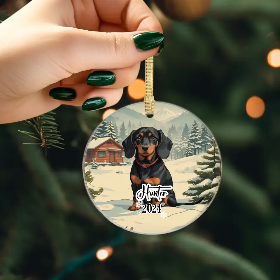 Dachshund Christmas - Custom Background - Ornament