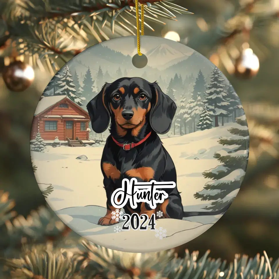 Dachshund Christmas - Custom Background - Ornament