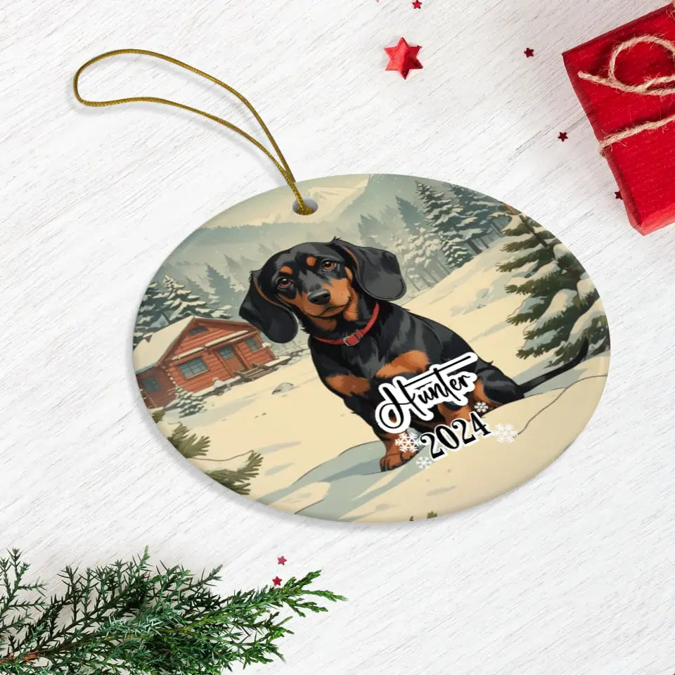 Dachshund Christmas - Custom Background - Ornament