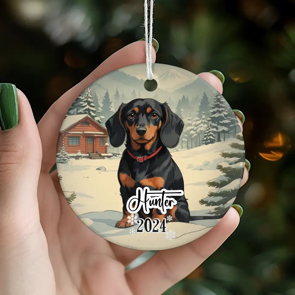 Dachshund Christmas - Custom Background - Ornament