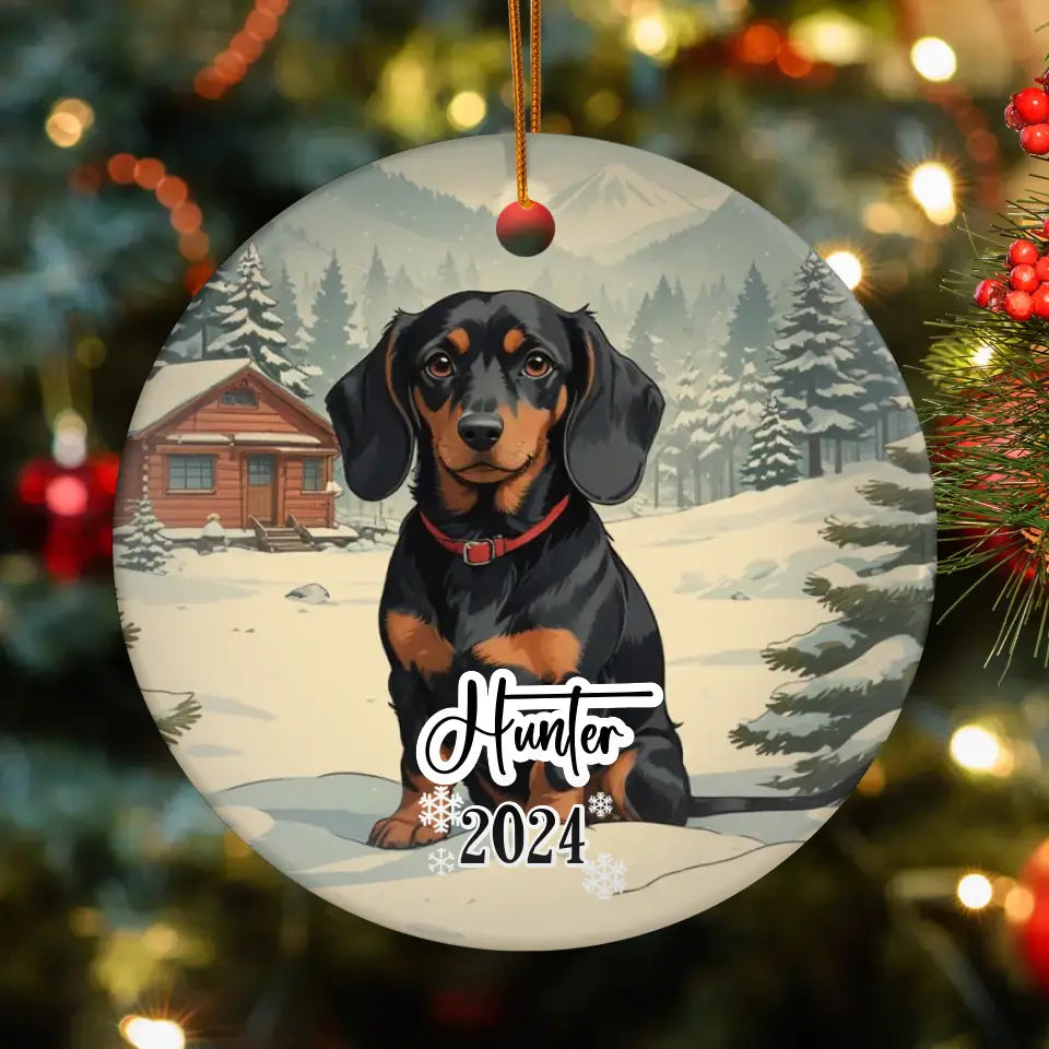 Dachshund Christmas - Custom Background - Ornament