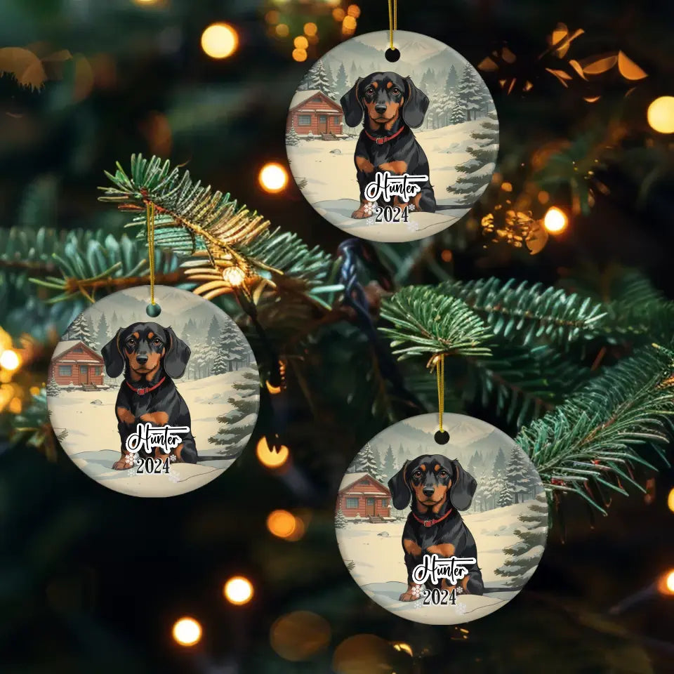 Dachshund Christmas - Custom Background - Ornament