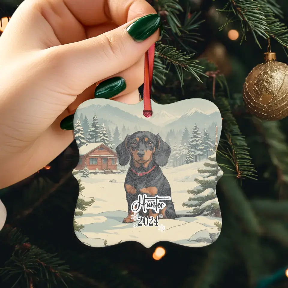 Dachshund Christmas - Custom Background - Ornament