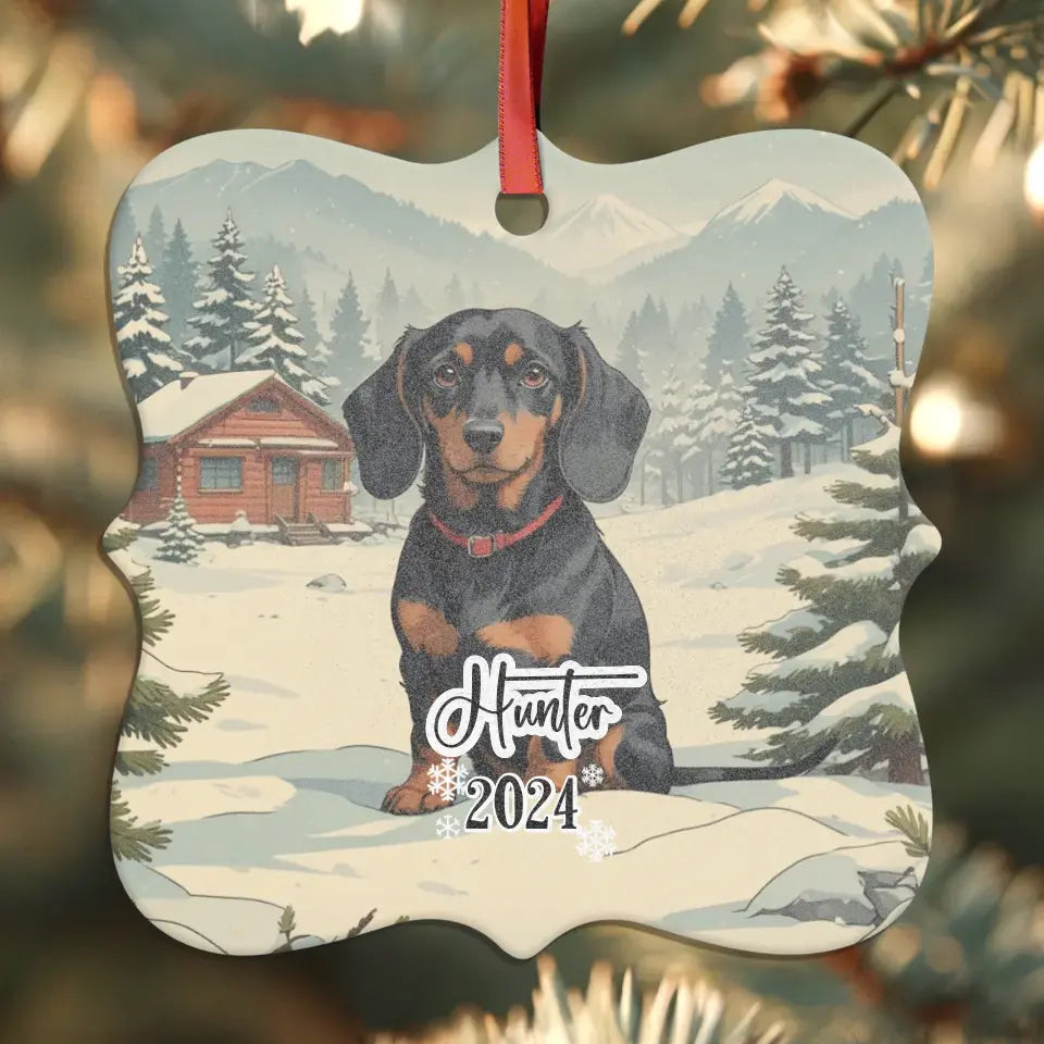 Dachshund Christmas - Custom Background - Ornament