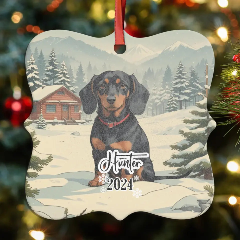 Dachshund Christmas - Custom Background - Ornament