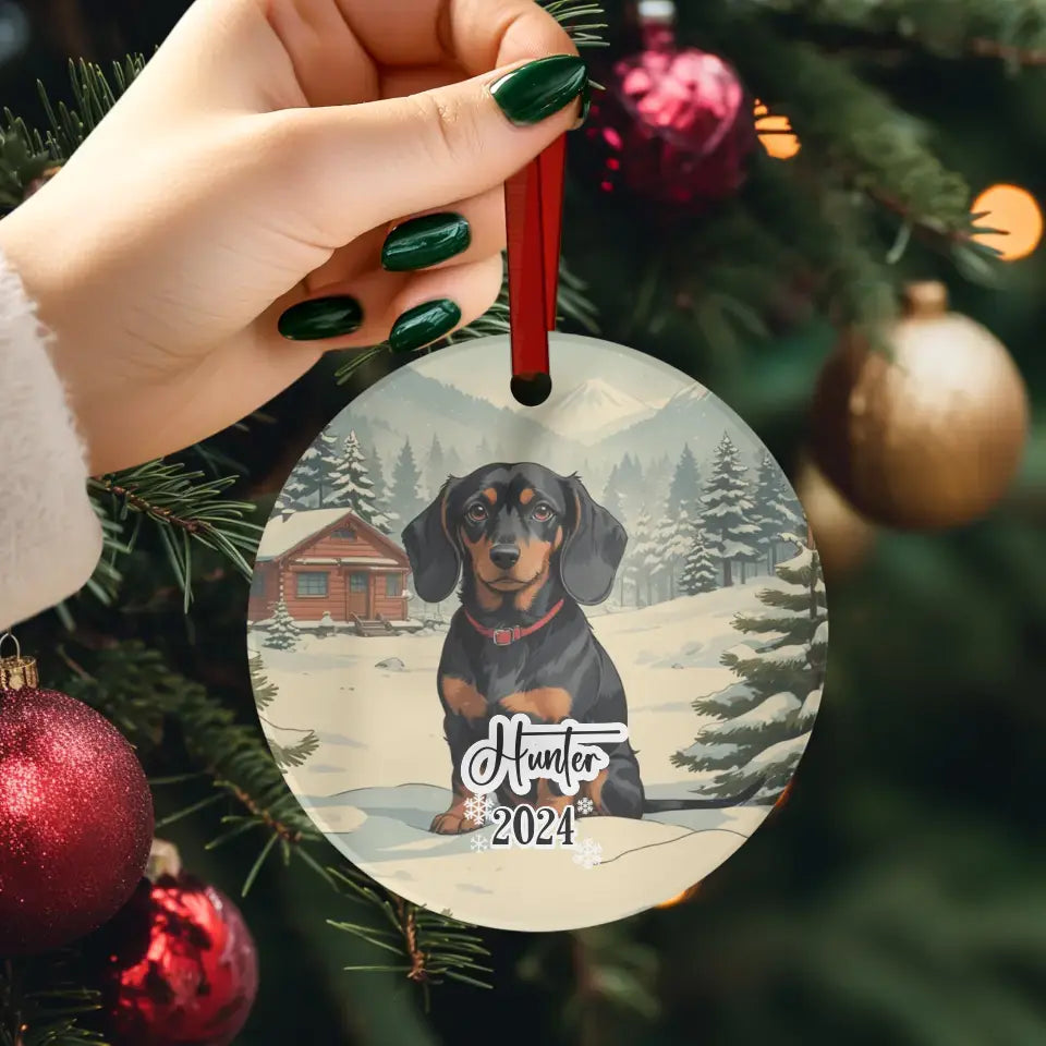 Dachshund Christmas - Custom Background - Ornament