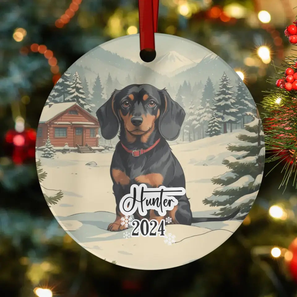 Dachshund Christmas - Custom Background - Ornament