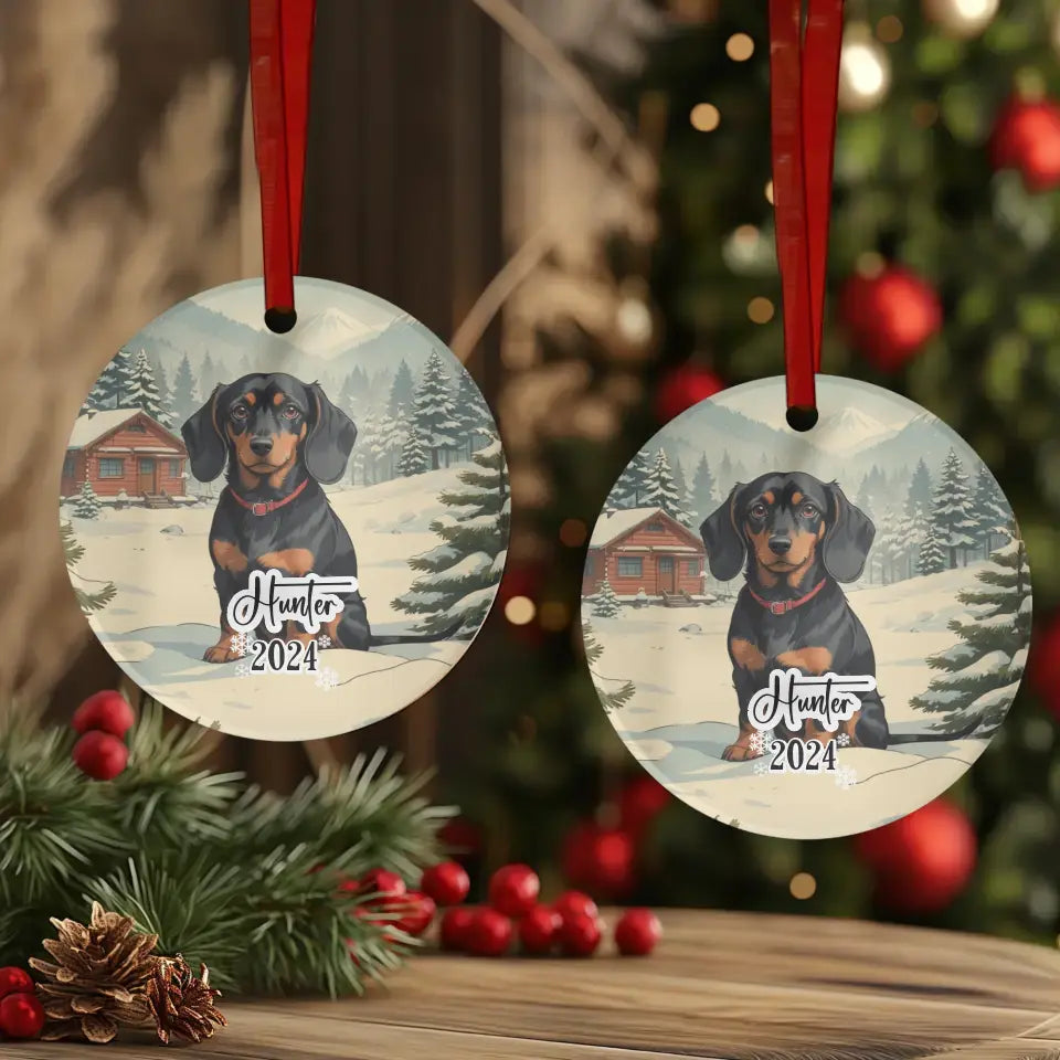 Dachshund Christmas - Custom Background - Ornament