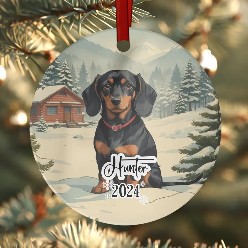 Dachshund Christmas - Custom Background - Ornament