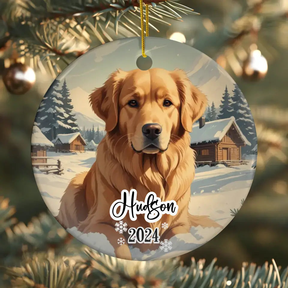 Golden Retriever Christmas - Custom Background - Ornament