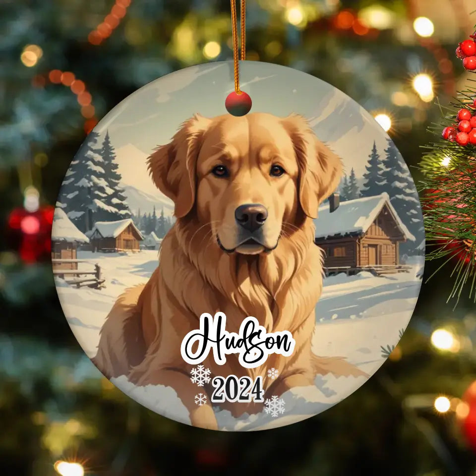 Golden Retriever Christmas - Custom Background - Ornament