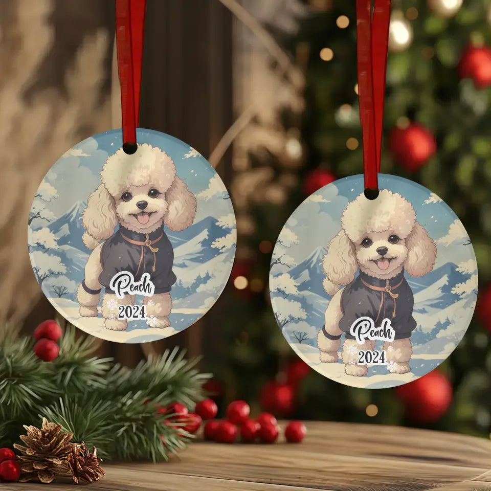 Poodle Christmas - Custom Background - Ornament