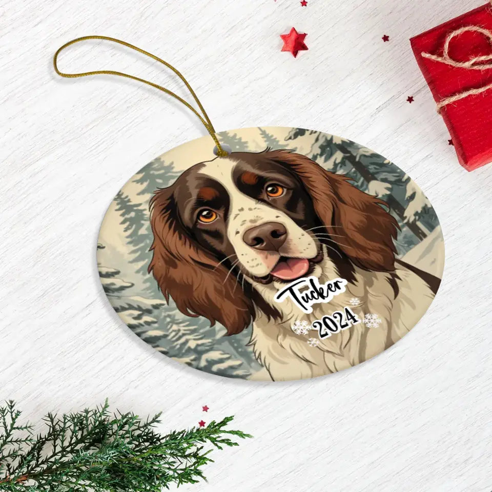 Spring Spaniel Christmas - Custom Background - Ornament