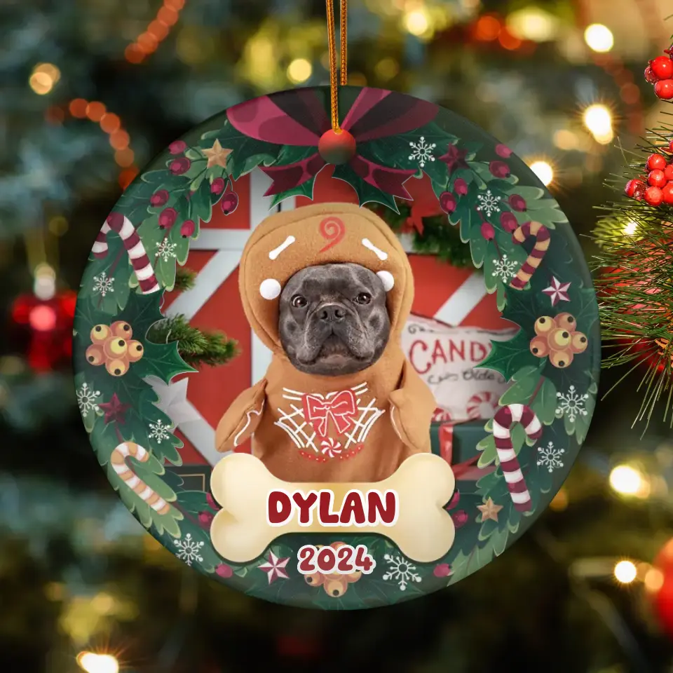 Pet Christmas Wreath - Custom Photo - Ornament