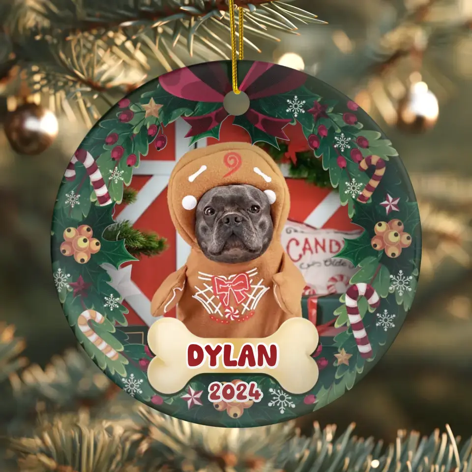 Pet Christmas Wreath - Custom Photo - Ornament