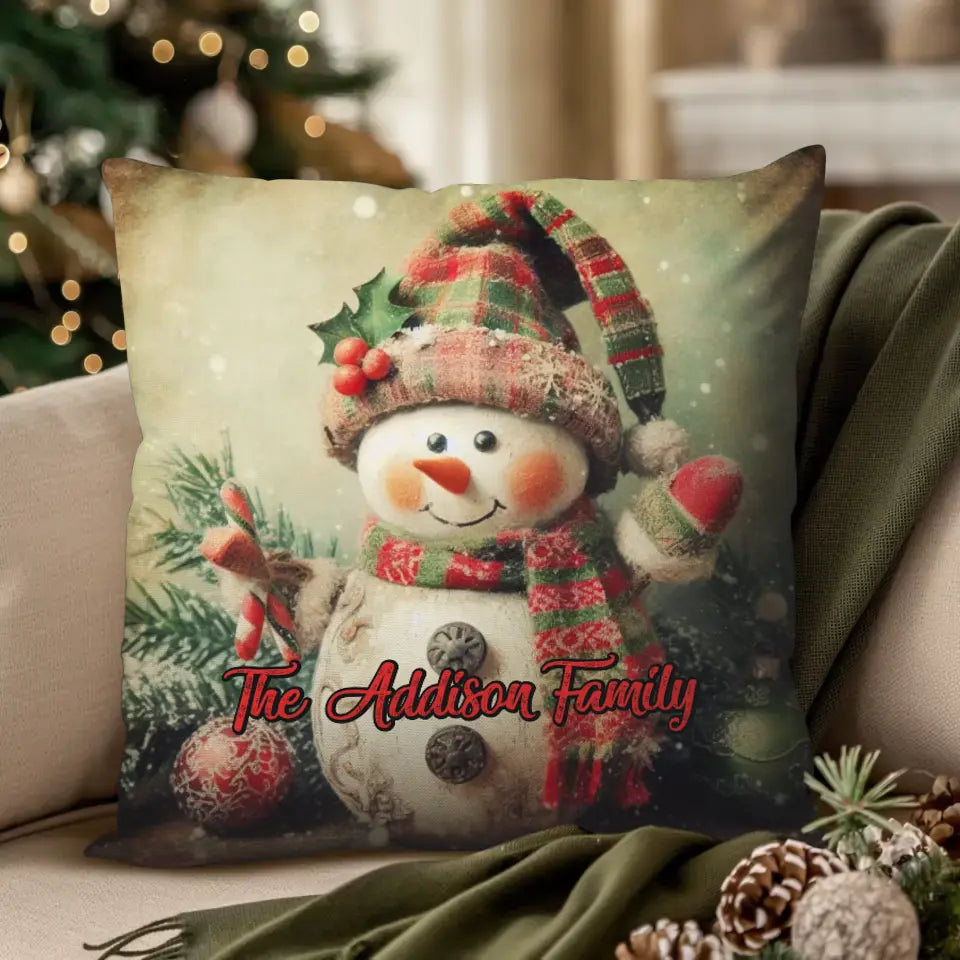 Christmas Snowman - Custom Background - Pillow