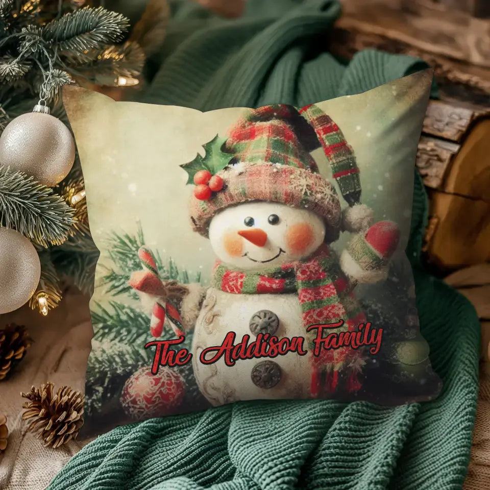 Christmas Snowman - Custom Background - Pillow