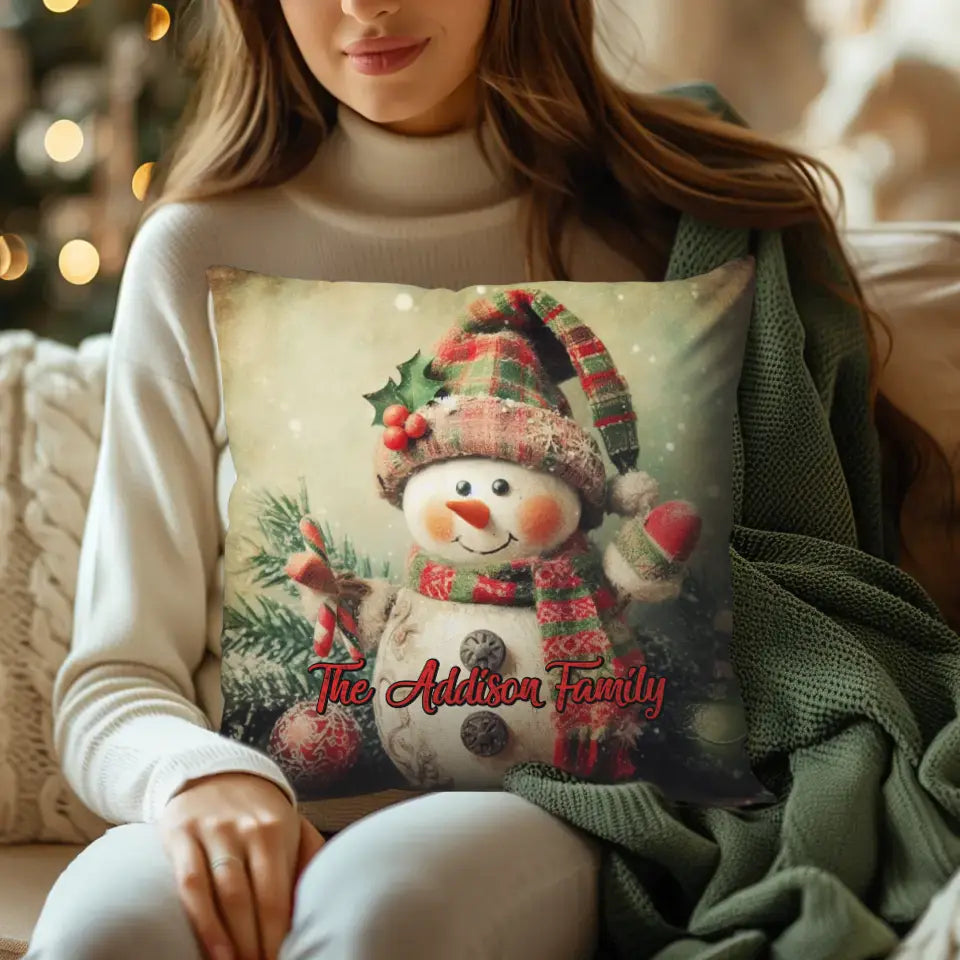 Christmas Snowman - Custom Background - Pillow