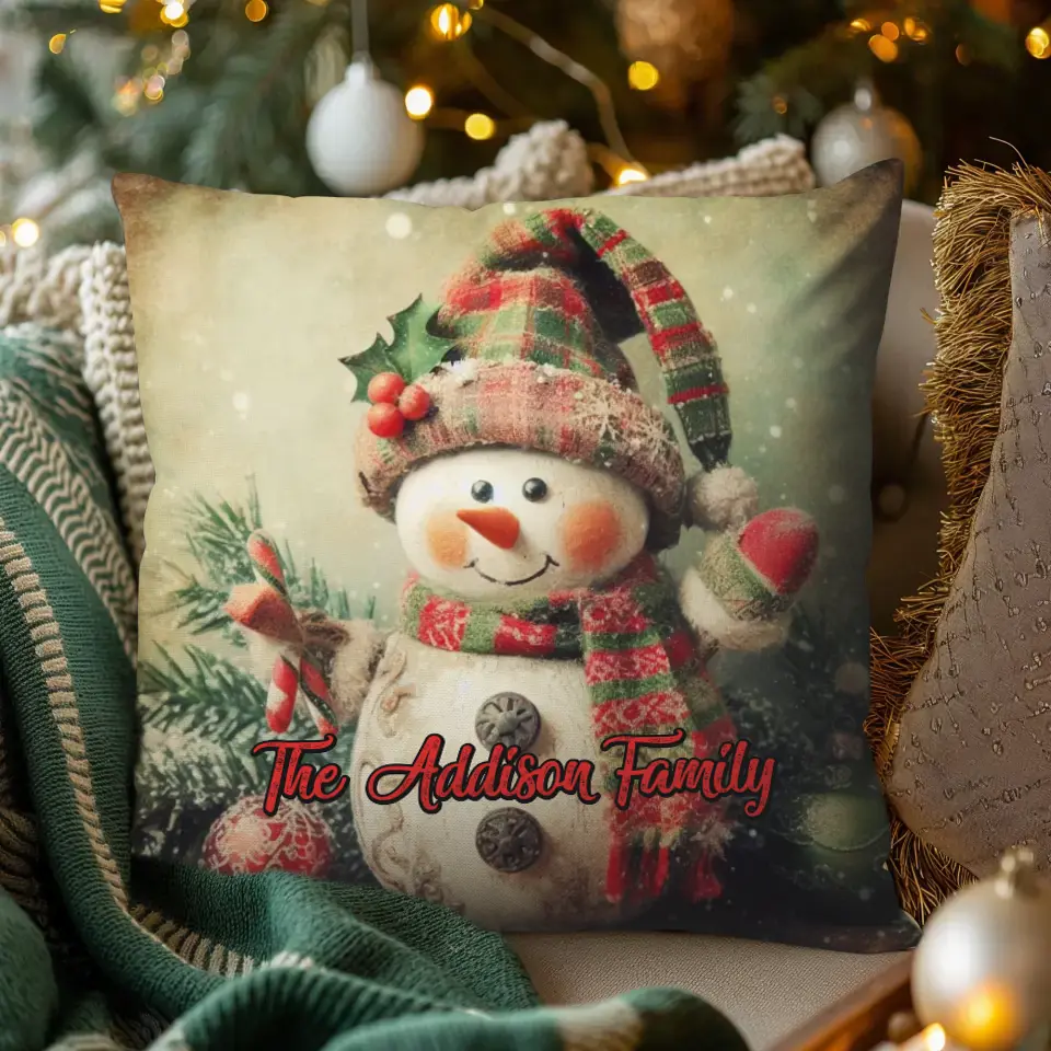 Christmas Snowman - Custom Background - Pillow