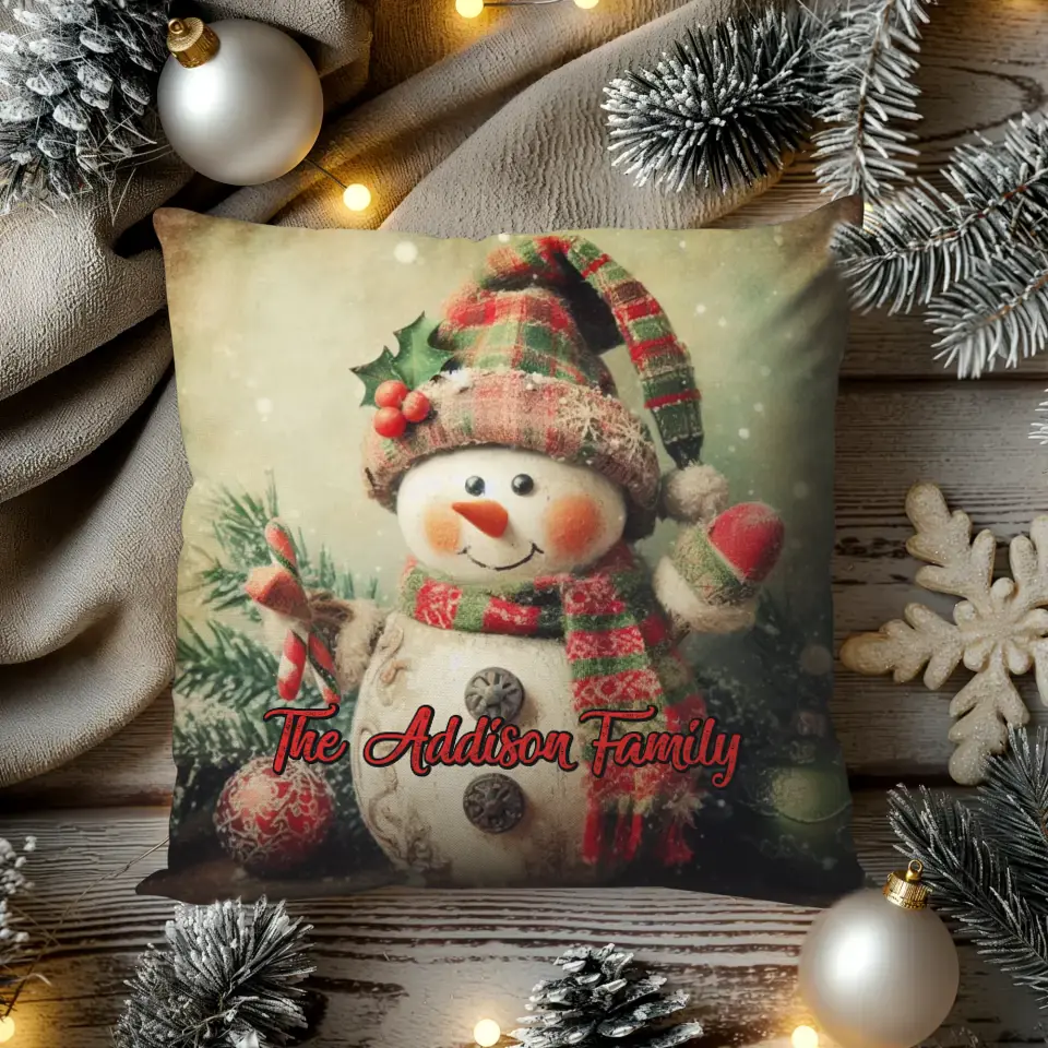 Christmas Snowman - Custom Background - Pillow