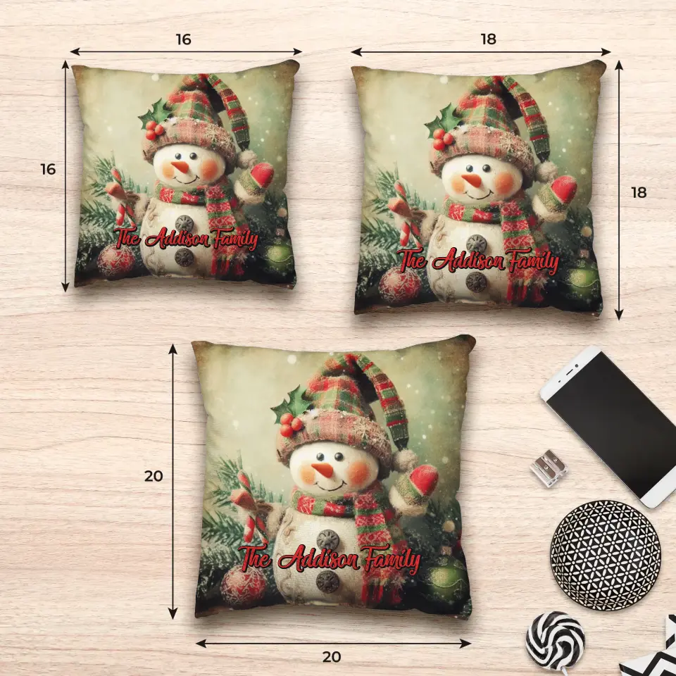 Christmas Snowman - Custom Background - Pillow