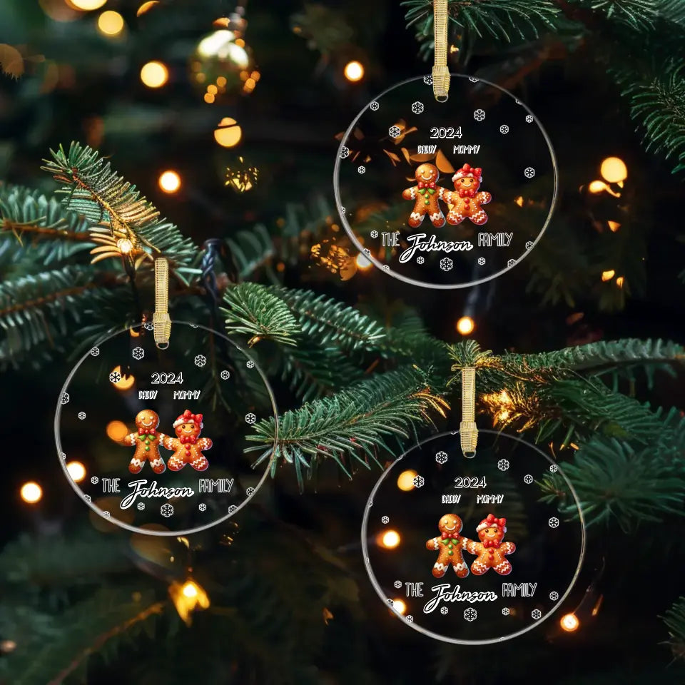 The Gingerbread Family With Snowflakes - Custom Name - Ornament