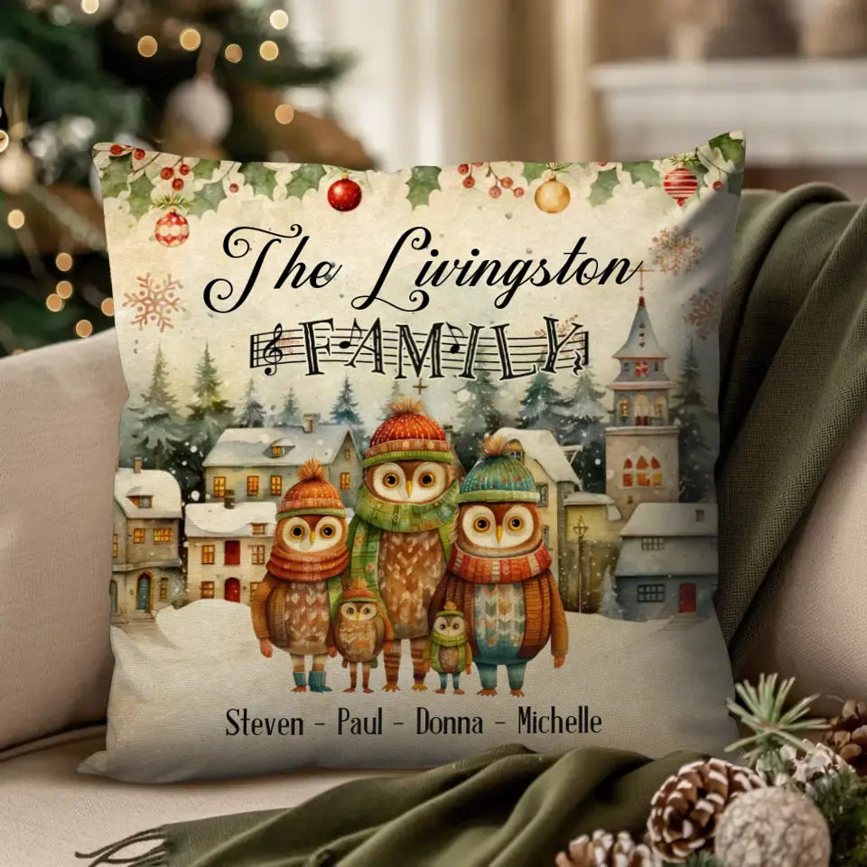 Owl Family - Custom Name - Pillow