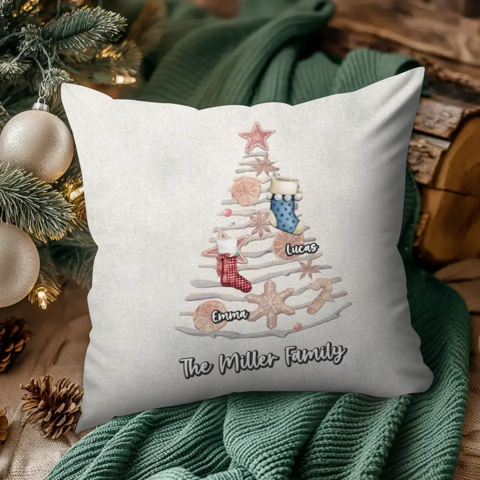 Christmas Stocking Family A - Custom Name - Pillow