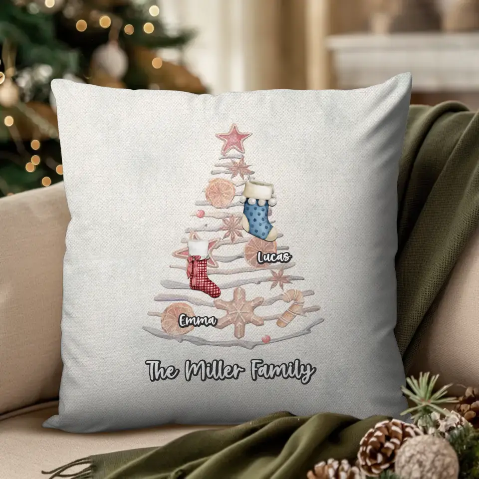 Christmas Stocking Family A - Custom Name - Pillow