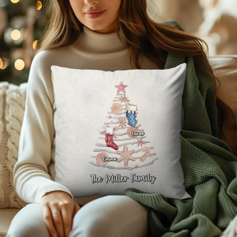 Christmas Stocking Family A - Custom Name - Pillow