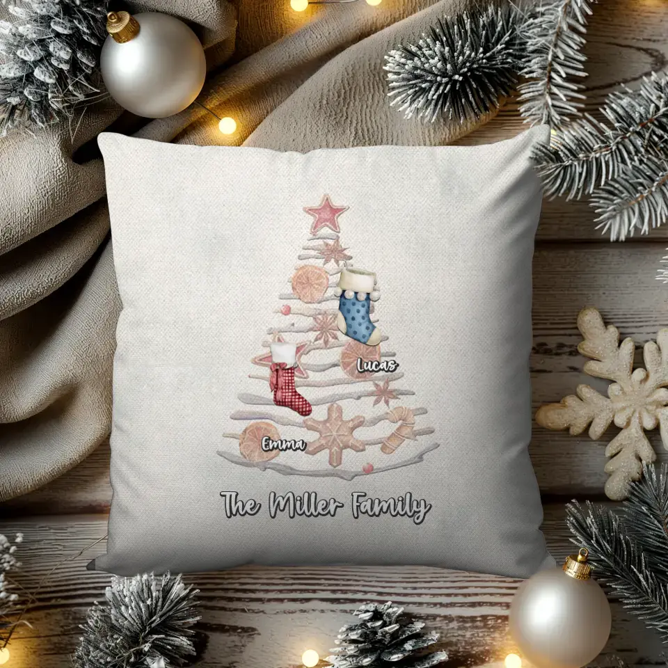 Christmas Stocking Family A - Custom Name - Pillow