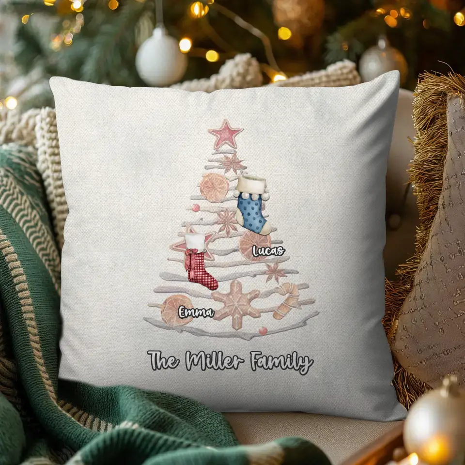 Christmas Stocking Family A - Custom Name - Pillow