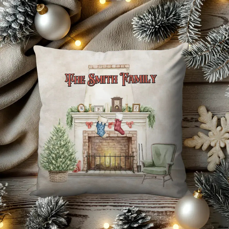 Christmas Stocking Family D - Custom Name - Pillow