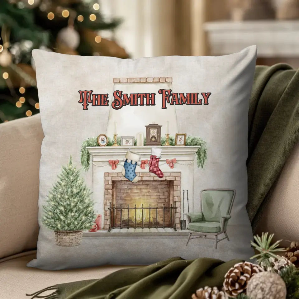 Christmas Stocking Family D - Custom Name - Pillow