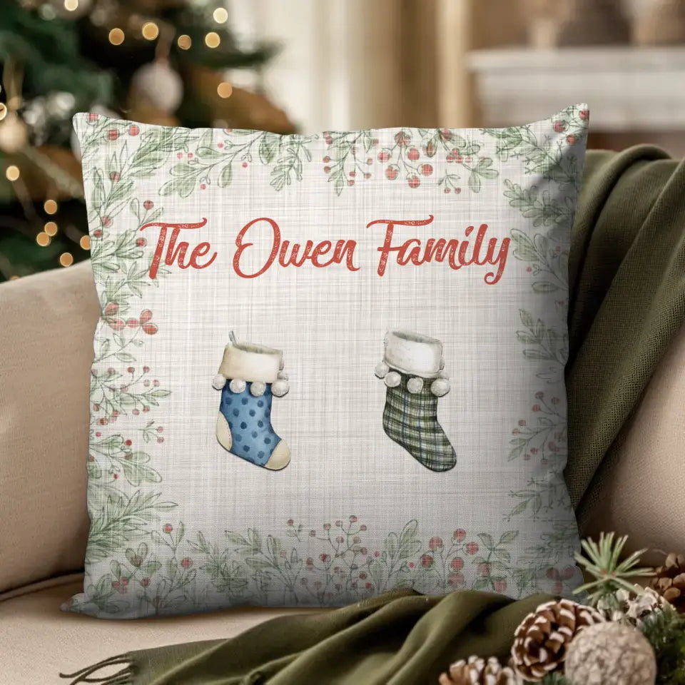 Christmas Stocking Family E - Custom Name - Pillow