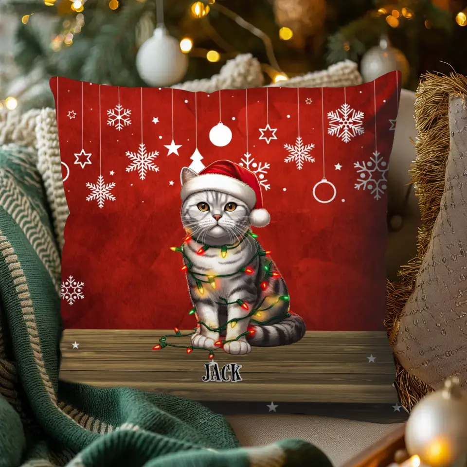 Cats Christmas - Custom Name - Pillow